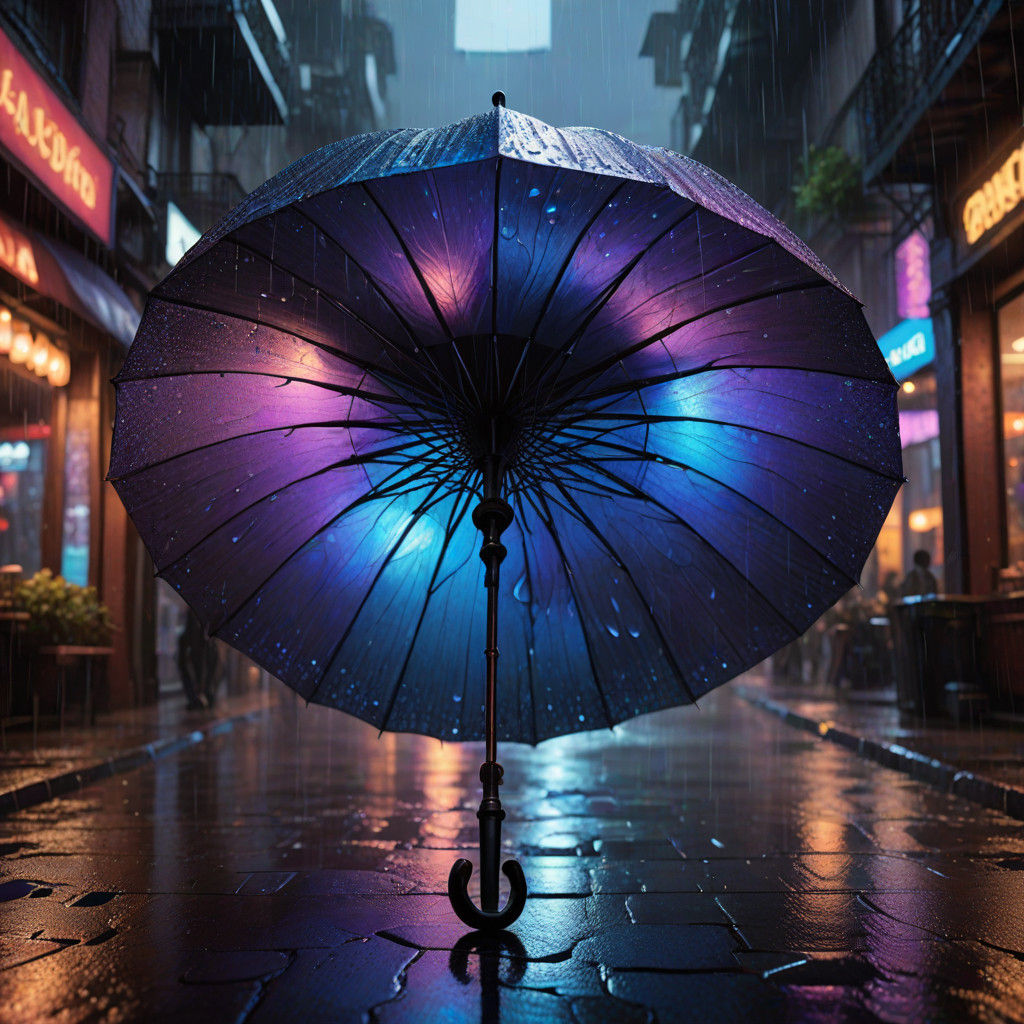 Mystical Umbrella in Deep Space, Surrounded by Shimmering Ge...