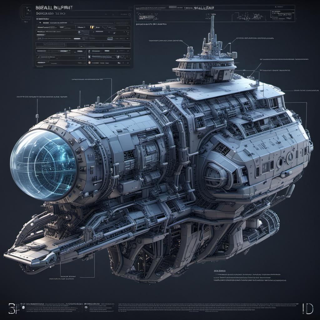 Detailed Borealis Ship Blueprint in Sci-Fi Style