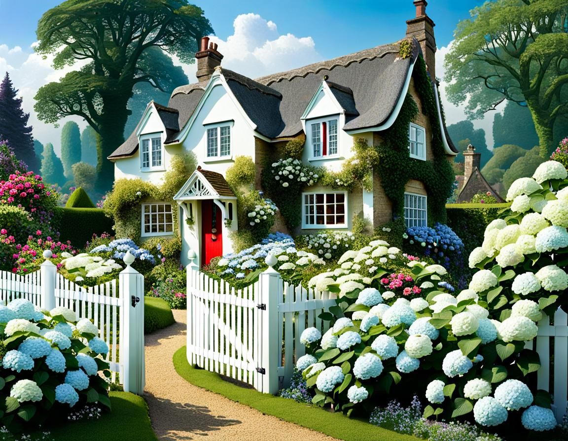 Charming Cotswold Cottage Garden in Impressionist Style