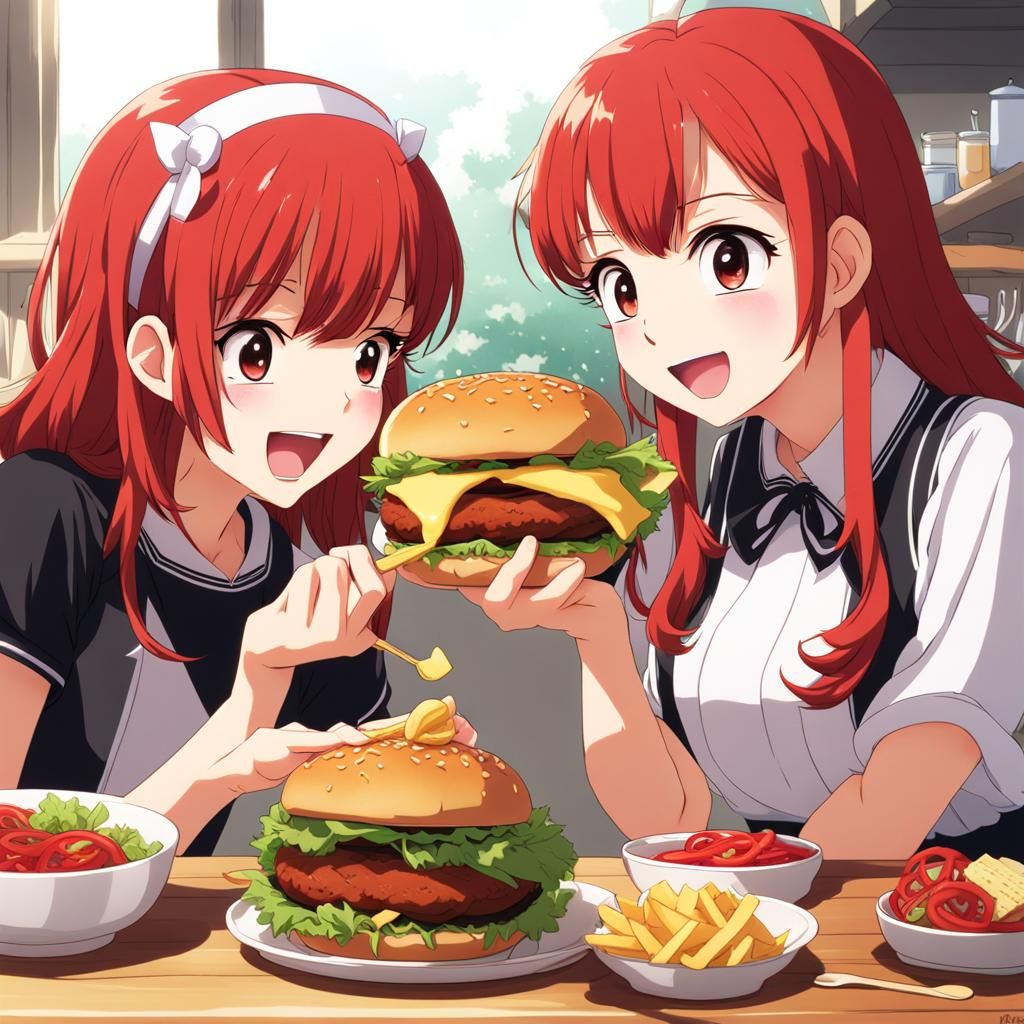 Anime Girls Enjoying Homemade Cheeseburgers in 4K