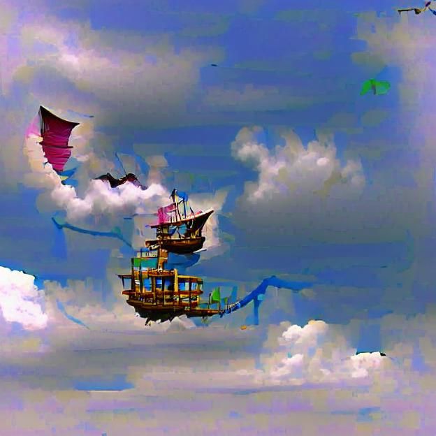 Flying Pirate Ship Fantasy Illustration