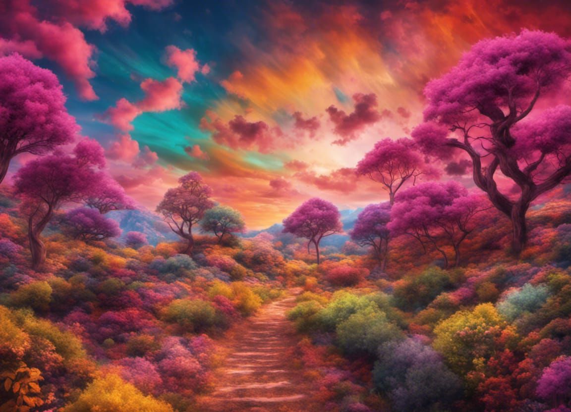 Psychedelic Landscape in Hyperrealistic Style