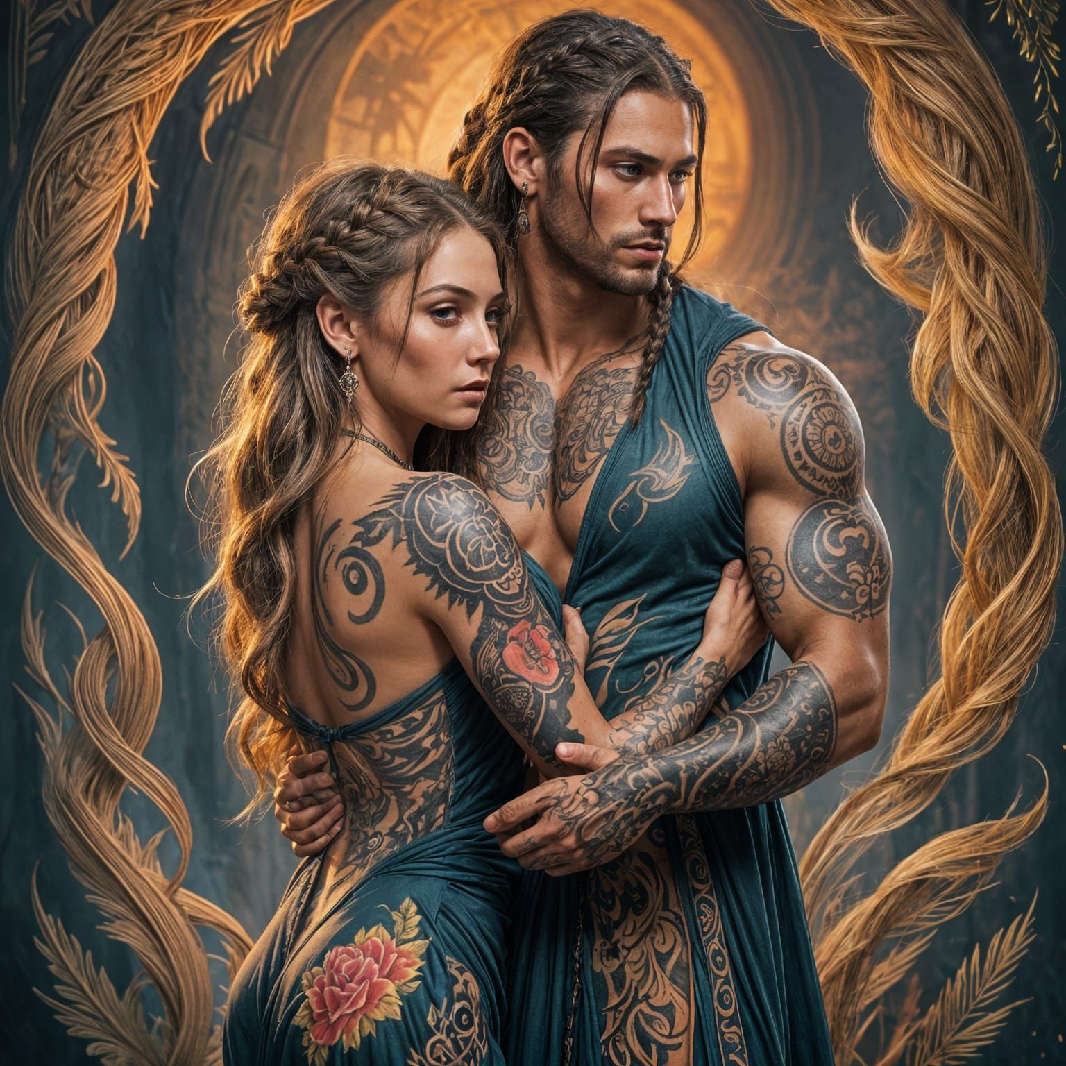 Embracing Couple: Detailed Fantasy Concept Art