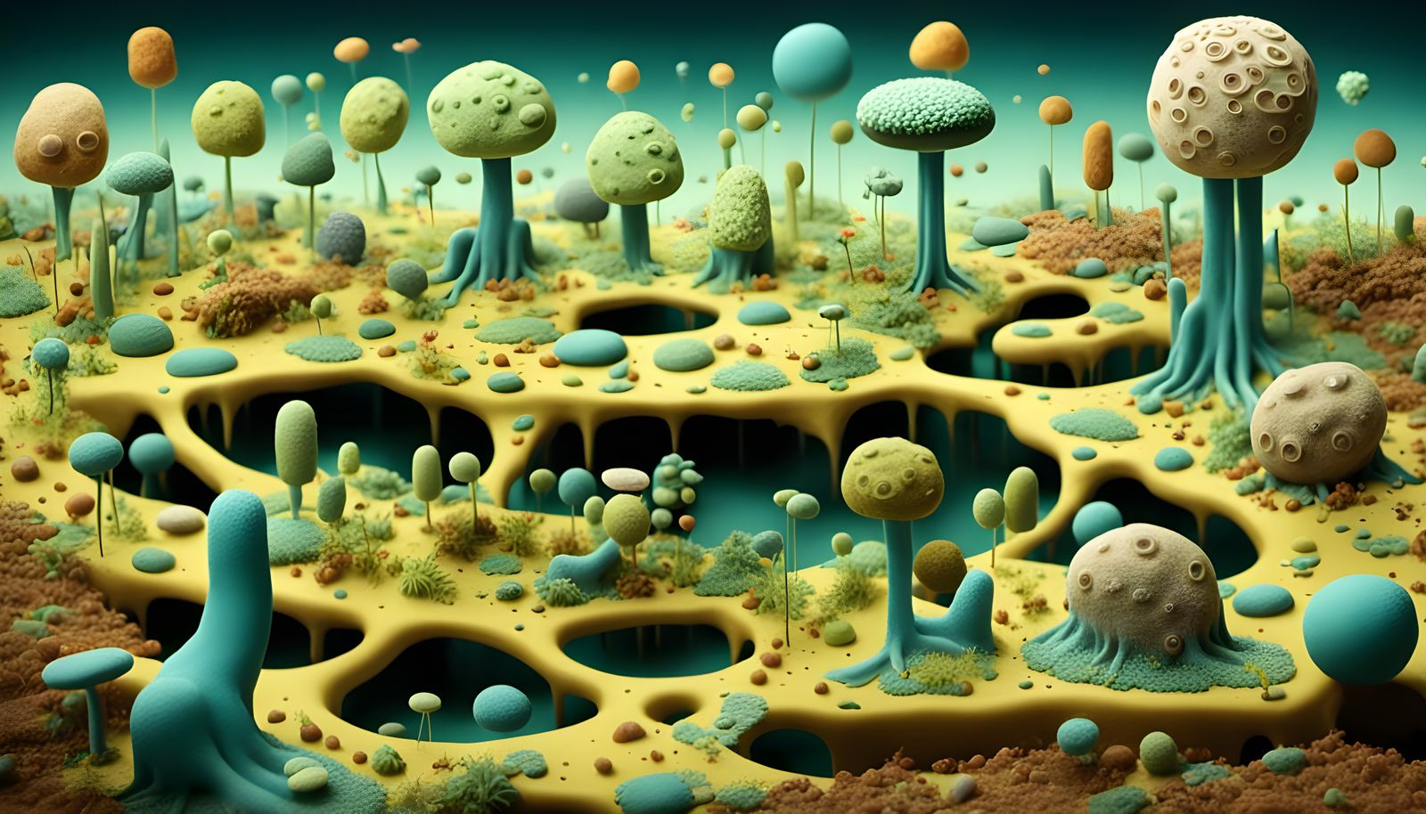 Microscopic Civilization Created by Microbes in Surreal Styl...