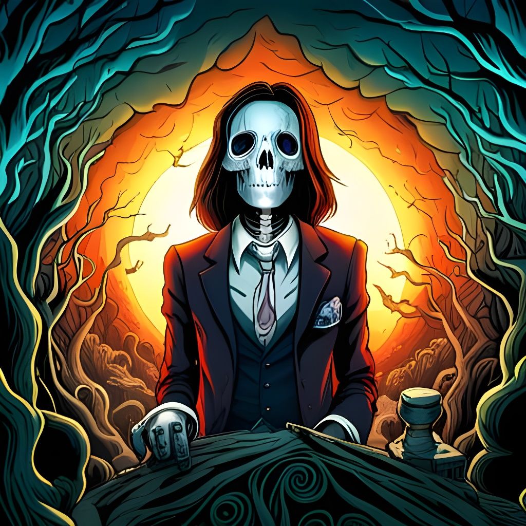 Psychedelic Skeleton in Gothic Setting