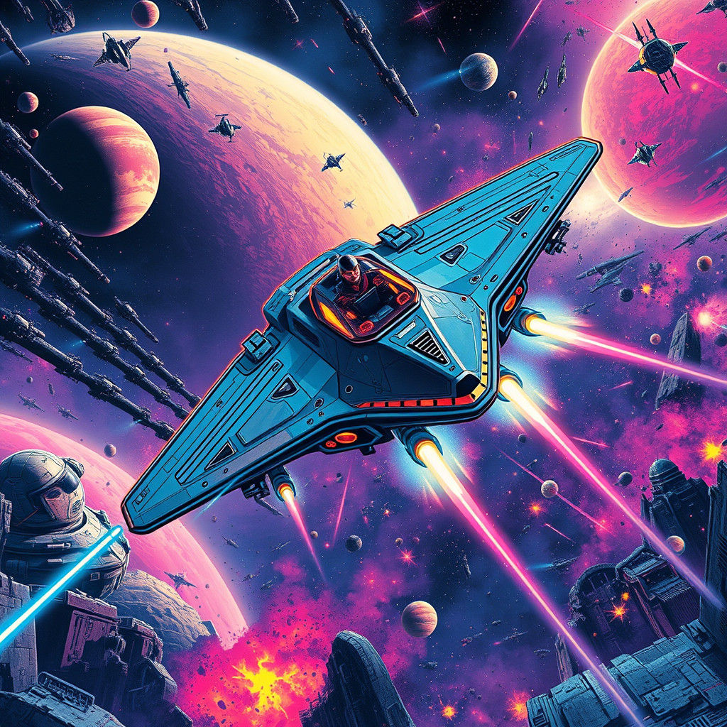 Spaceship Warrior Soars Through Cosmic Battlefield