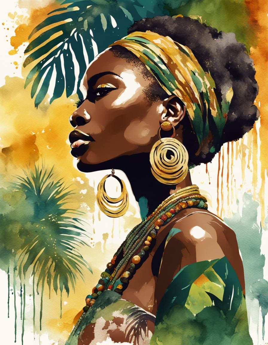 Exotic African Beauty in Vintage Poster Style