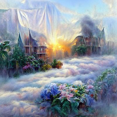 Ethereal Morning Glory Fantasy in Thomas Kinkade Style