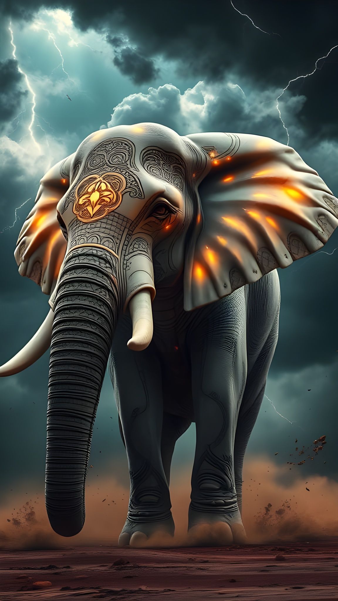 Majestic Marble Elephant Under Stormy Skies