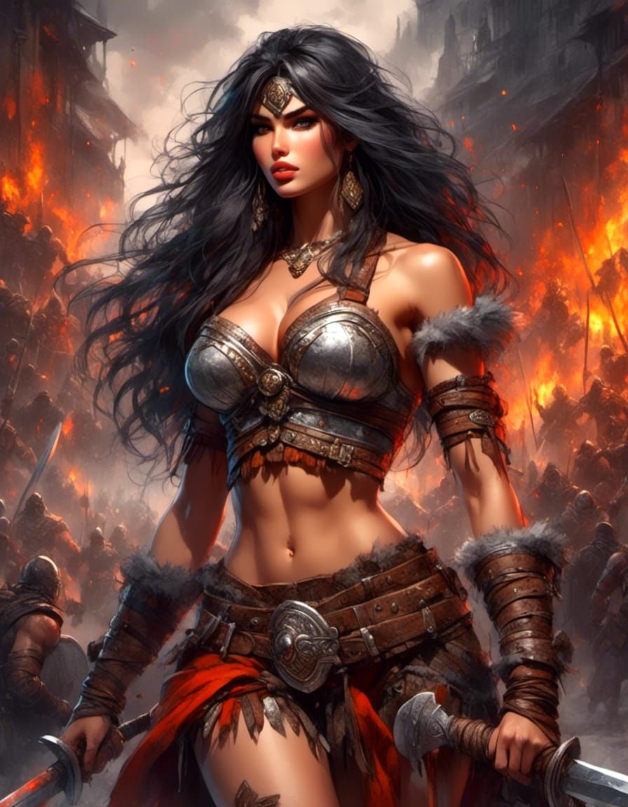 Anime Barbarian Warrior Woman Color Sketch