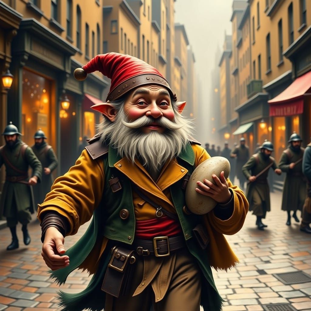 A Dwarven Musician Performs on a Victorian Street in a Dysto...