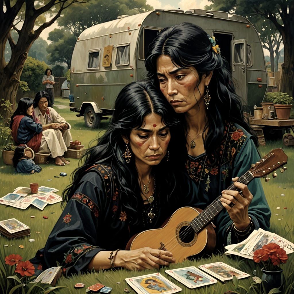 Poignant Anime Portrait of Gypsy Woman Reading Tarot