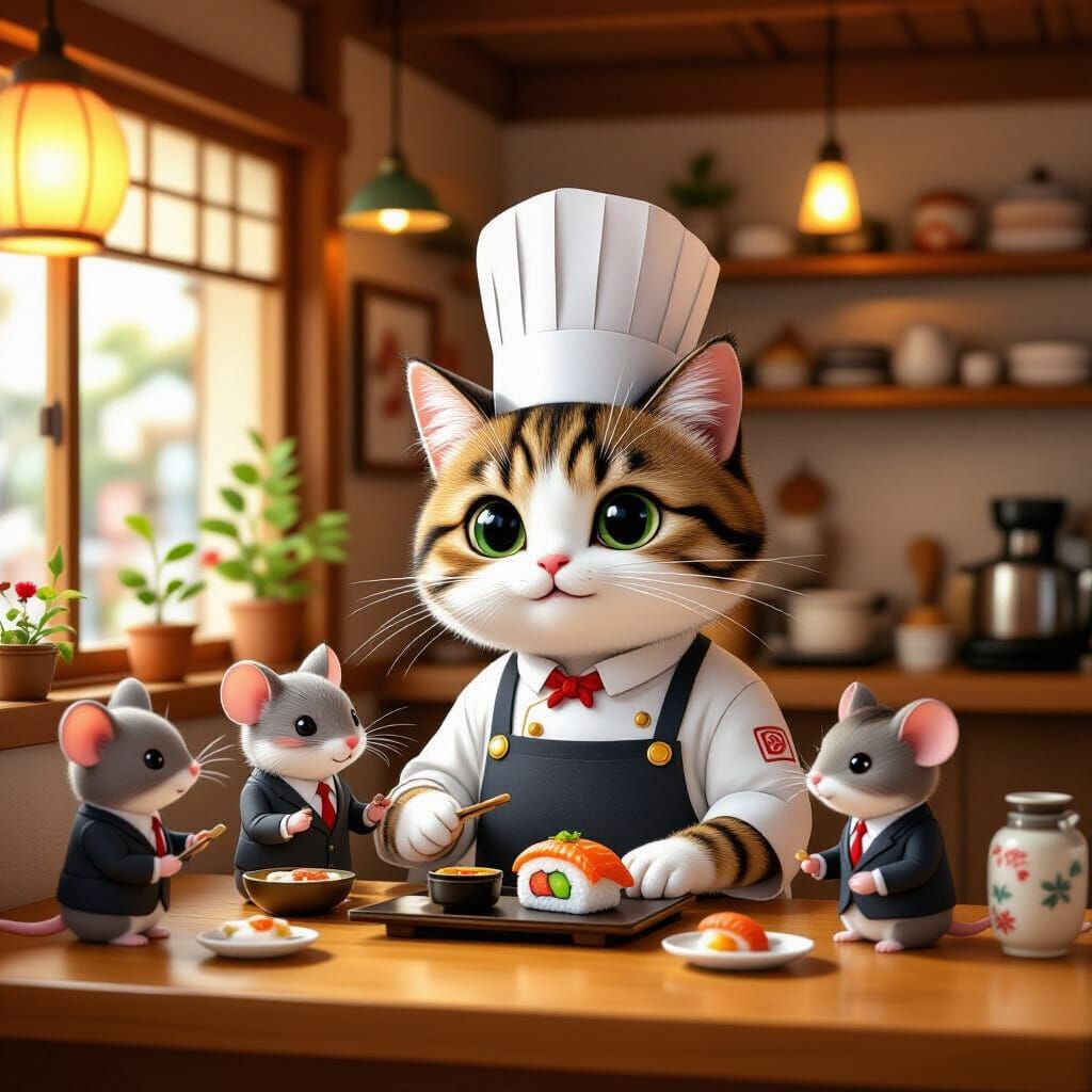 Cat Chef Opens Sushi Restaurant for Mice Patrons