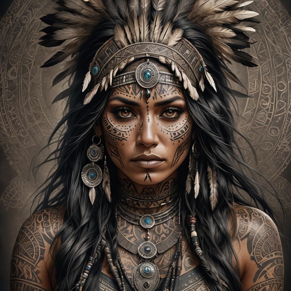 Tattooed Native American Woman