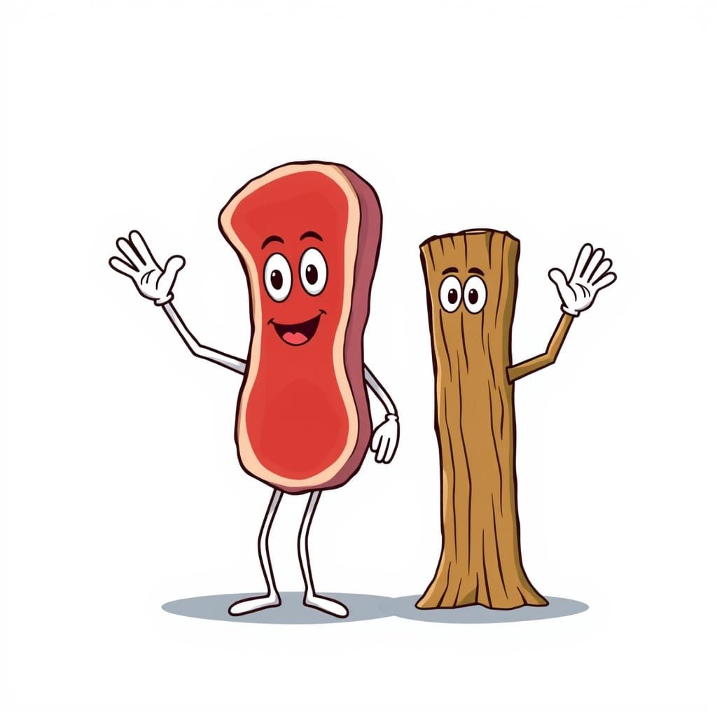 Cartoon Steak and Post Waving to Each Other