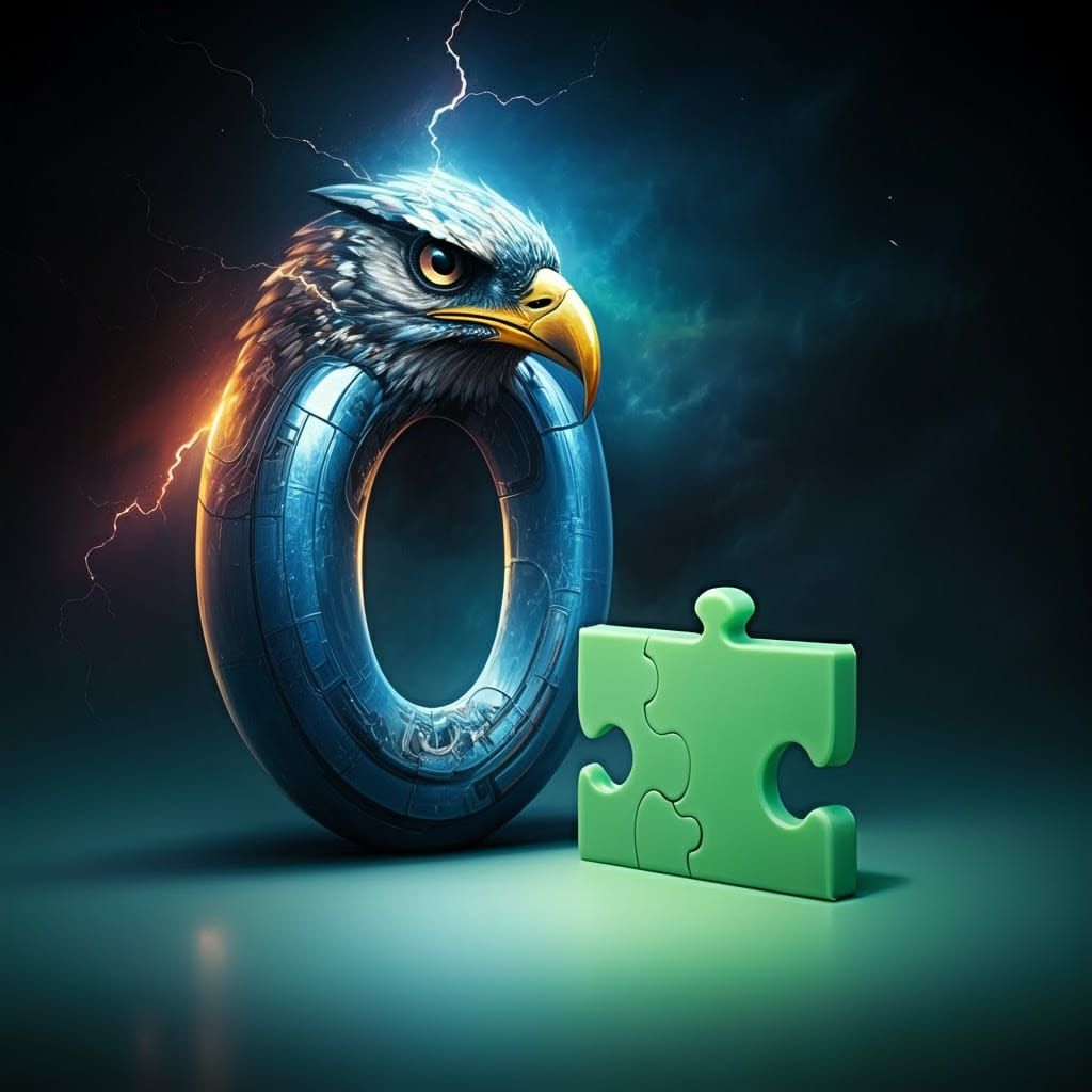 Fantastical Metallic Blue O with Thunderbird's Face and Puzz...