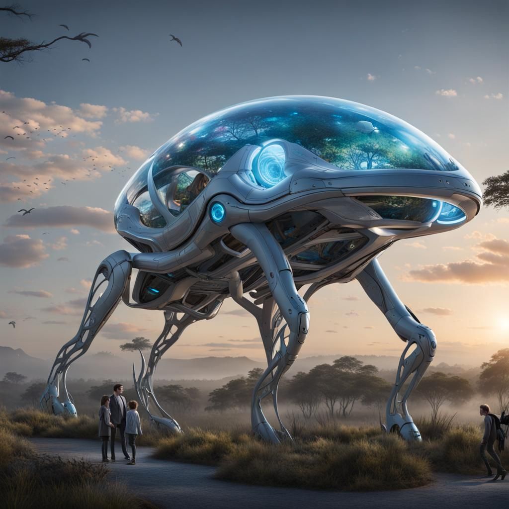 Futuristic Biomechanical Creatures in Wildlife Reserve