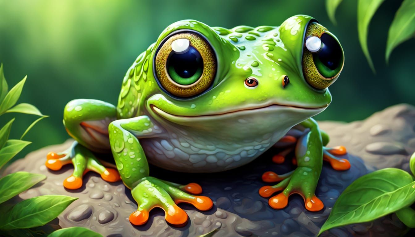 Humorous Frog Portrait with Exaggerated Features