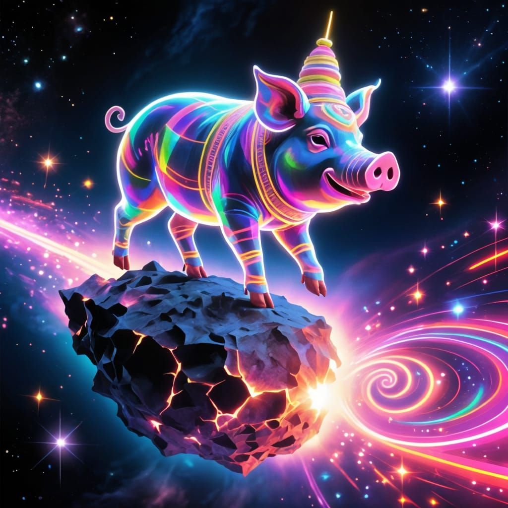 Psychedelic Pig Deity Artwork in Deep Space