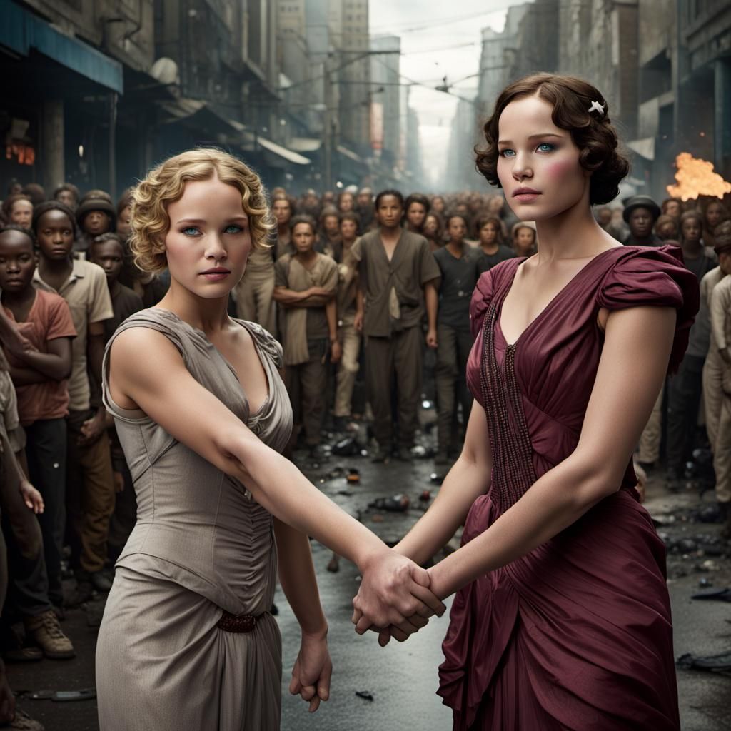 Katniss and Effie: Urban Portrait in Hyperrealistic Style