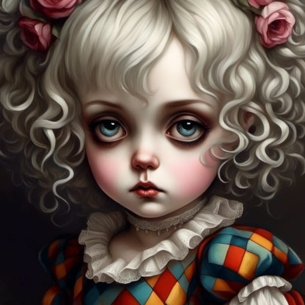 Stylized Harlequin with Big Eyes