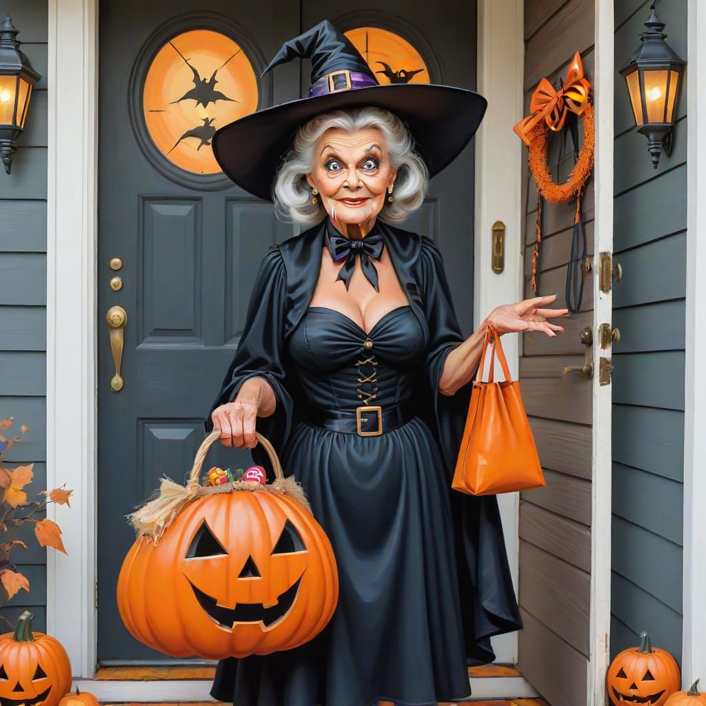 Vintage Pin-Up Witch Ready for Trick-or-Treating