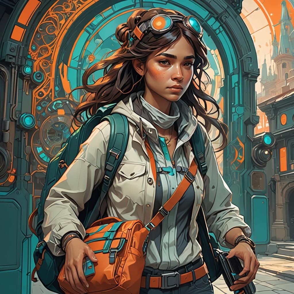 Woman Pulling Interface Device: Detailed Concept Art