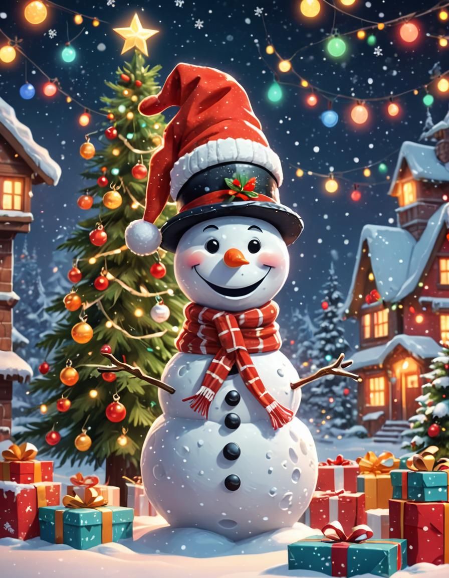 Festive Snowman in Whimsical 3D Animation Style