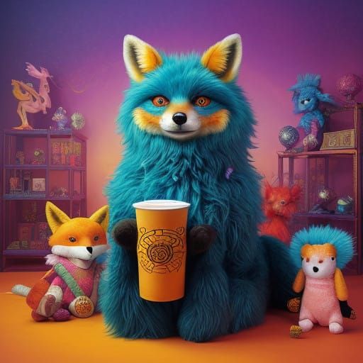 Mischief-Making Fox in Vibrant Cozy Den