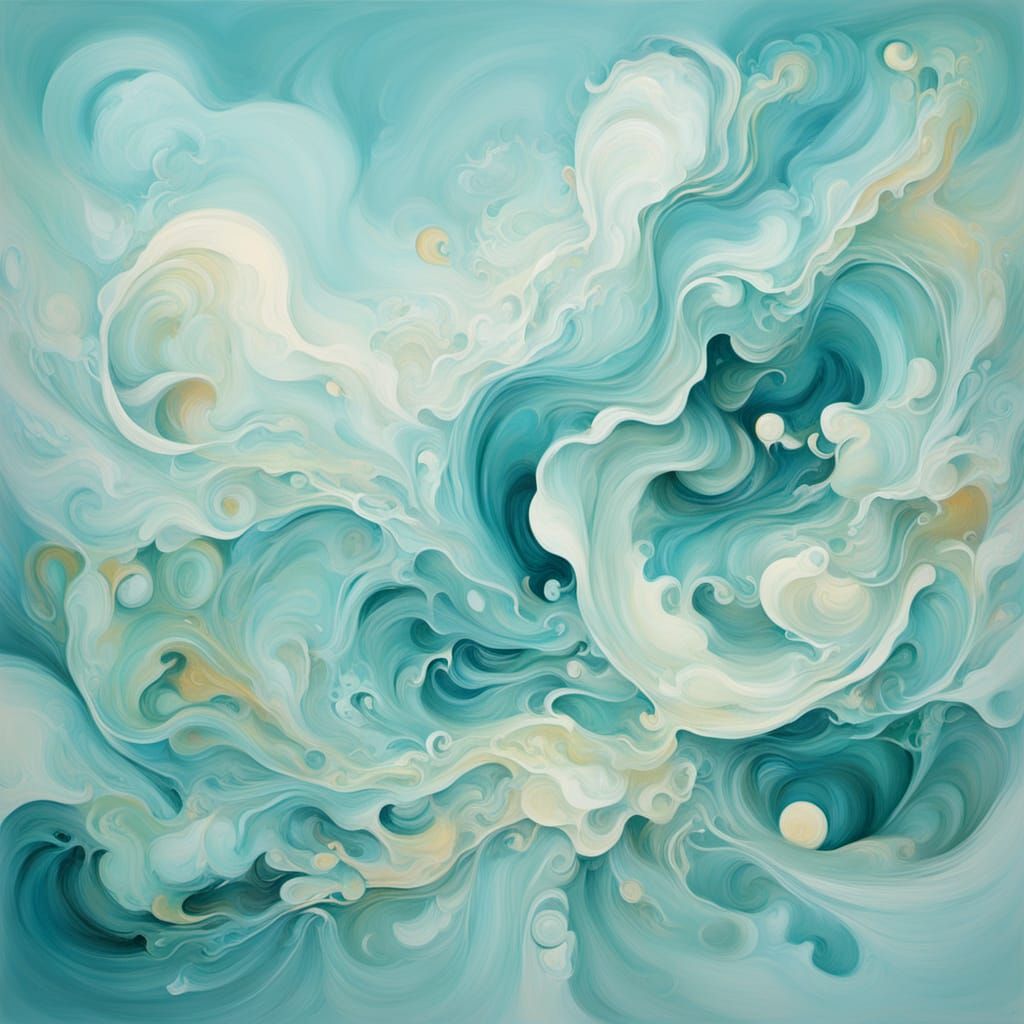 Brilliant Aquamarine Pale Abstract Surrealism Painting