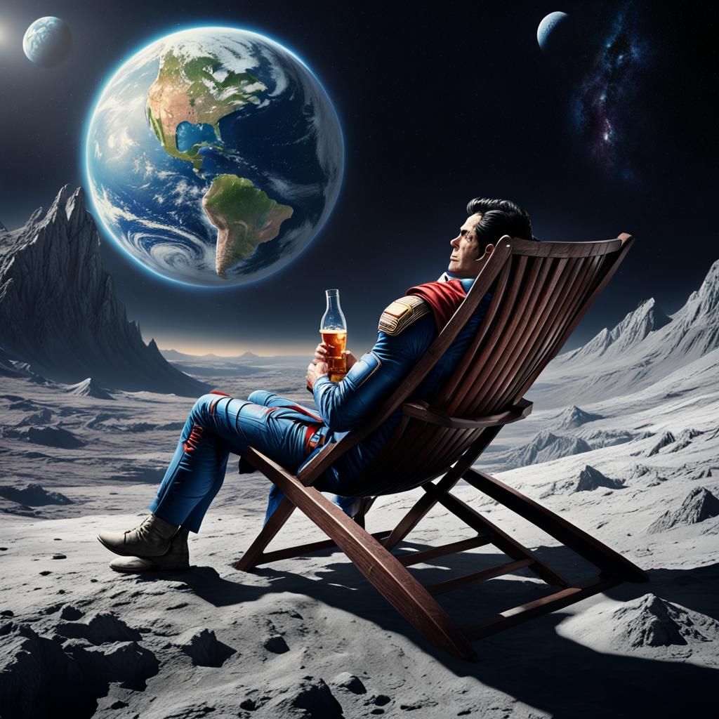 Superman Relaxing on the Moon: Matte Painting