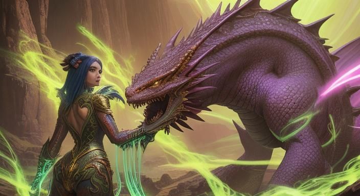 Dragon Tattoo Woman with Glowing Light in Surreal Fantasy