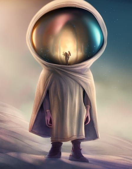 Ethereal Hooded Alien in Storybook Watercolor Style