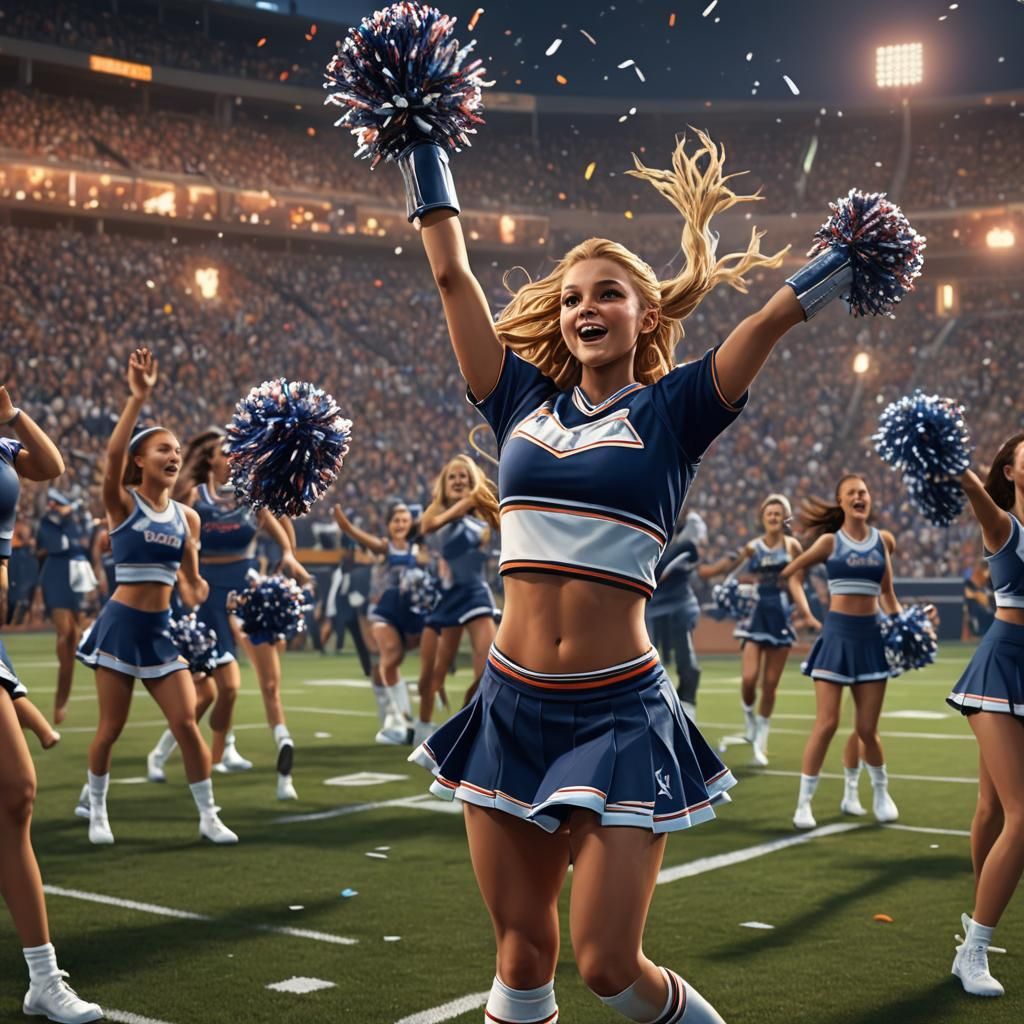 Cheerleaders Perform at Night: Fantasy Concept Art