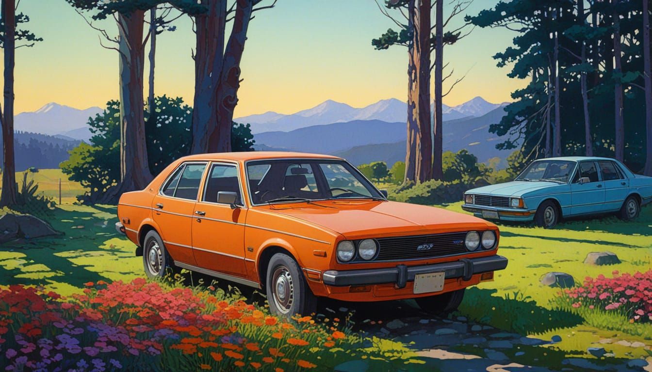 Abandoned Car Dealer Overrun with Flowers in Comic Book Styl...