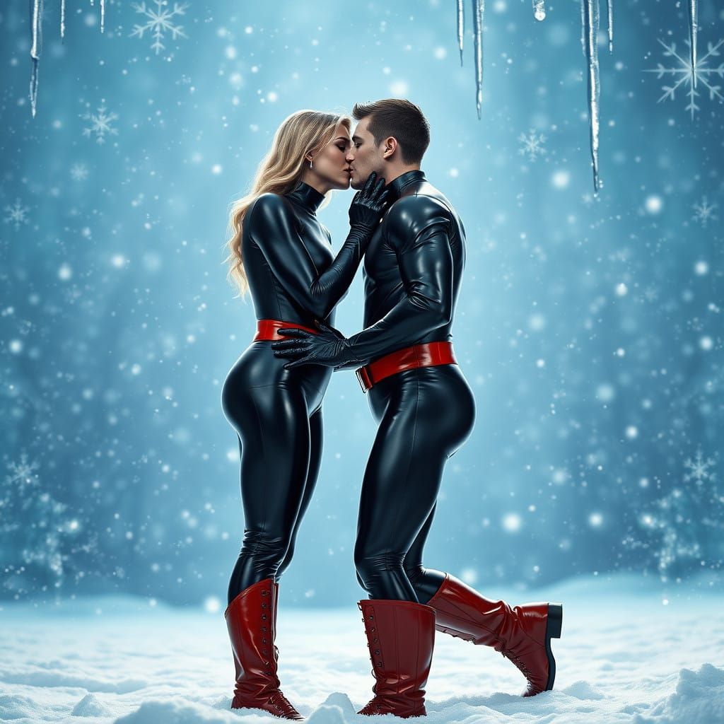 Romantic Winter Encounter in Shimmering Latex