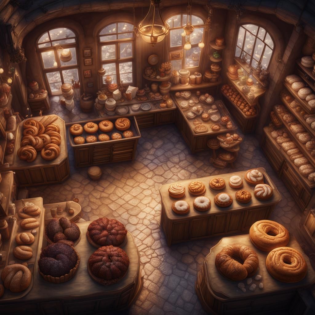 Bakery Interior Top View in Detailed Matte Painting
