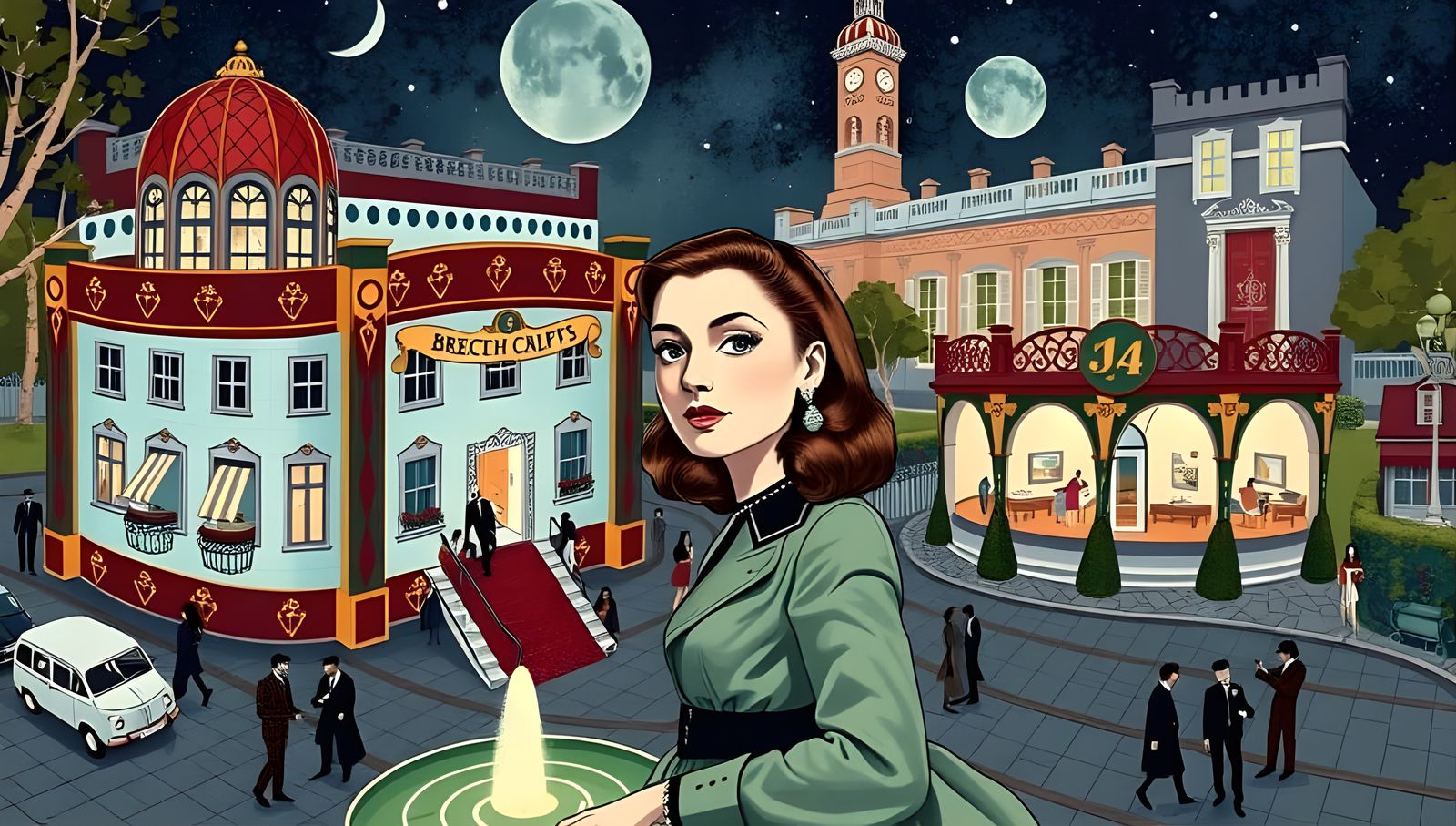 French 1960s New Wave Cityscape in Pastel Colors