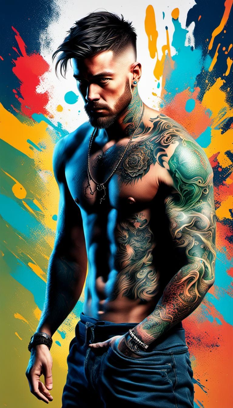 Hyperrealistic Tattoo Portrait with Dramatic Lighting