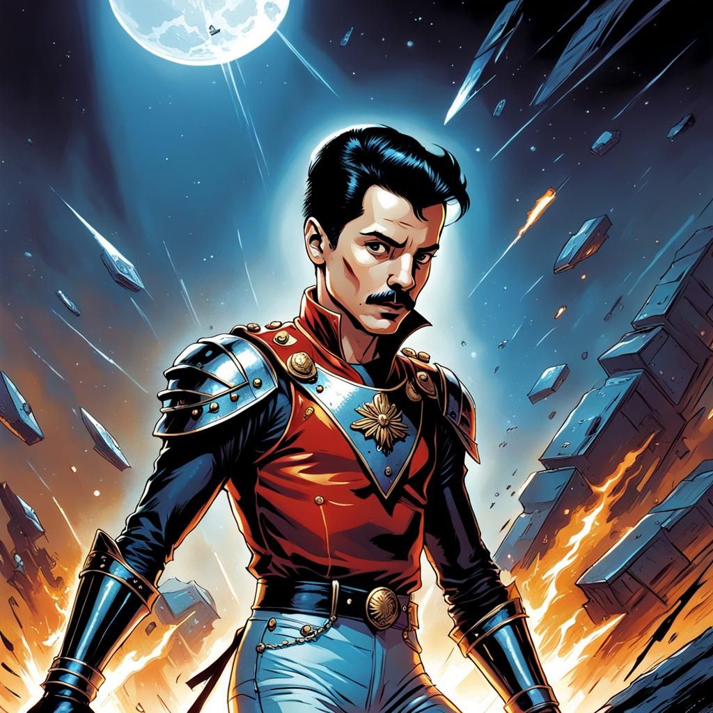 Freddy Mercury as Young Boy in Comic Art Style