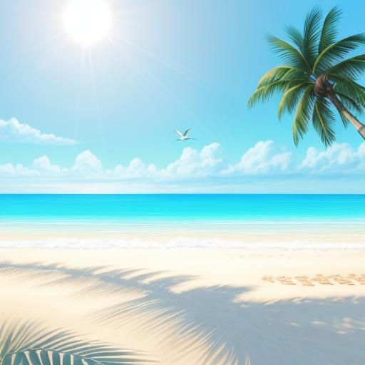 Tropical Palm Tree on White Sand Beach Illustration