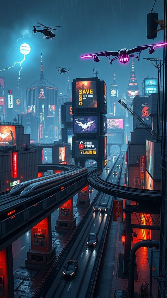 Futuristic Cyberpunk Cityscape at Night