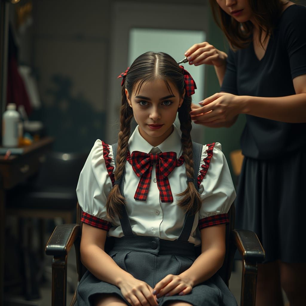 Young Woman's Tearful Haircut in a Vintage Hair Shop