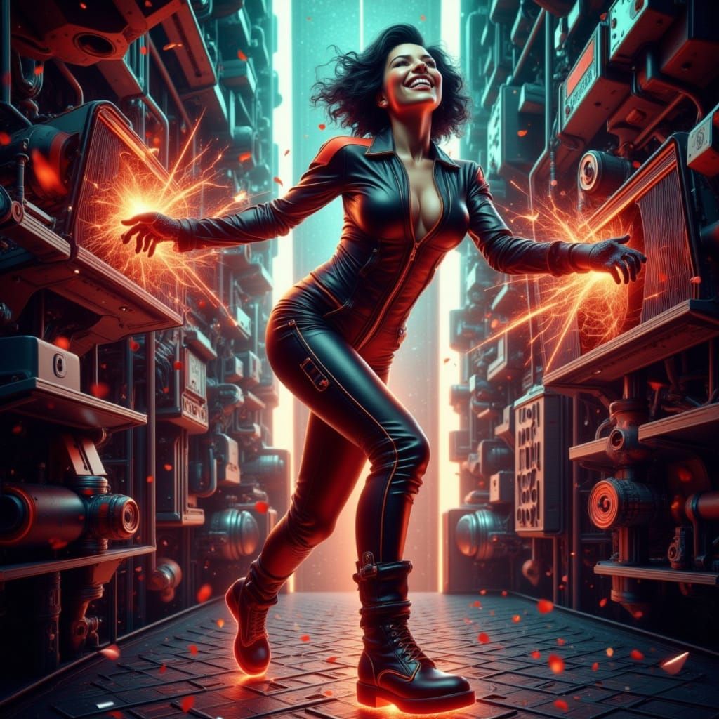 Vibrant Neo-Expressionist Factory Worker in Stormy Colors