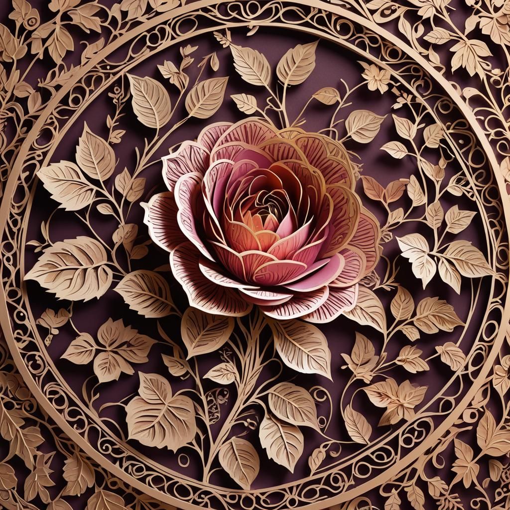 Intricate Paper Cut Art in Rose and Honeysuckle