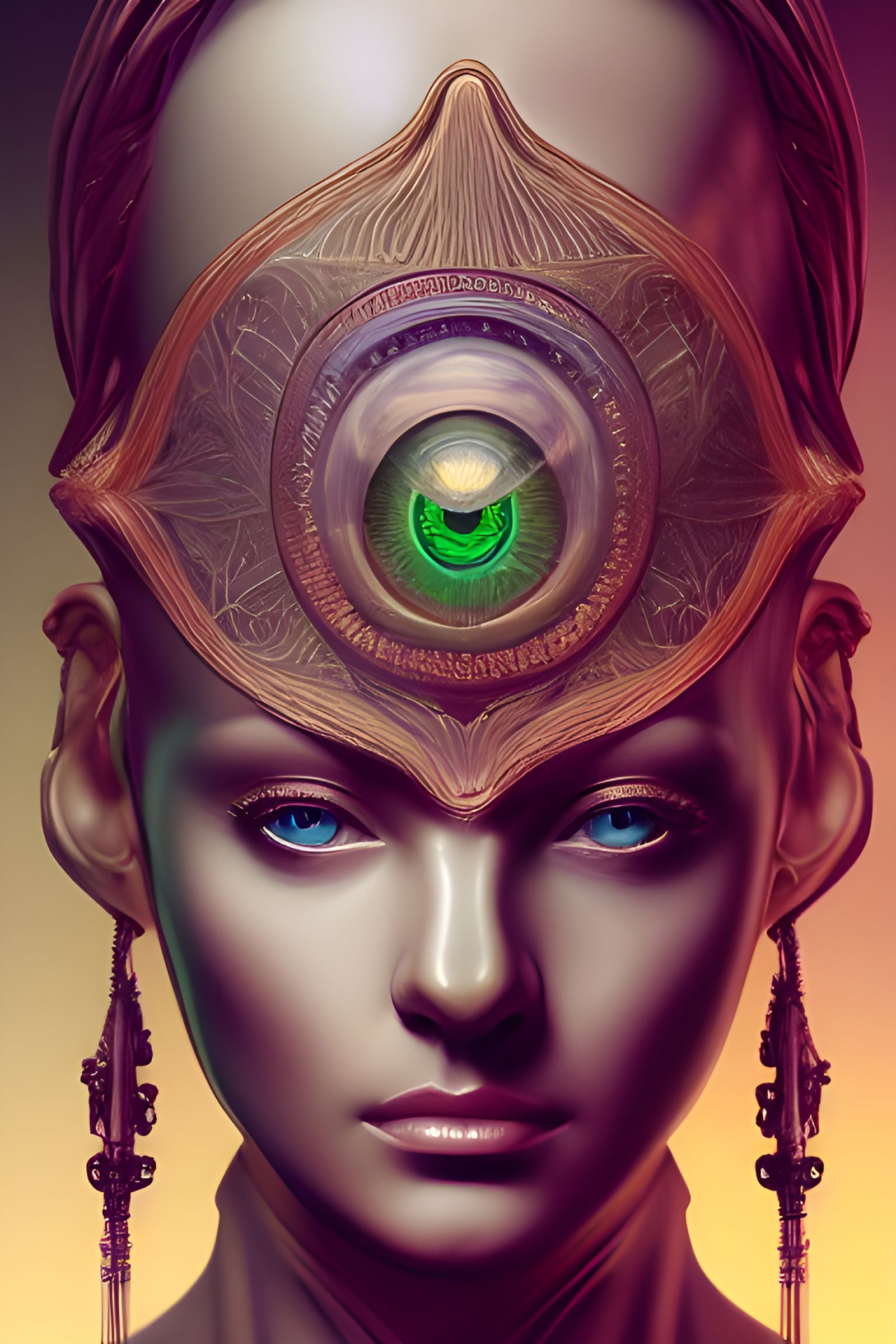 Golden Biomechanical Goddess with Eye of Providence