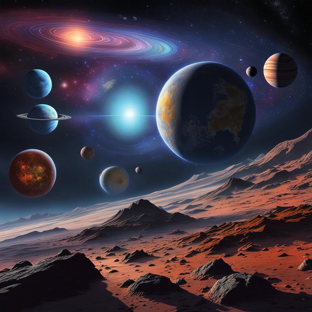 Trappist System: Holographic Astral Illustration in Mixed Me...