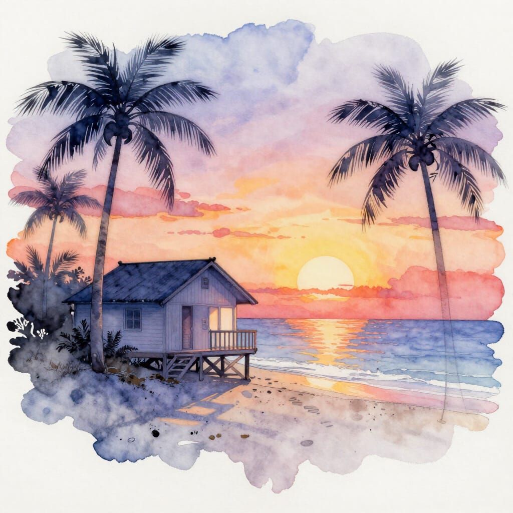 Otherworldly Alcohol Ink Beach House Sunset