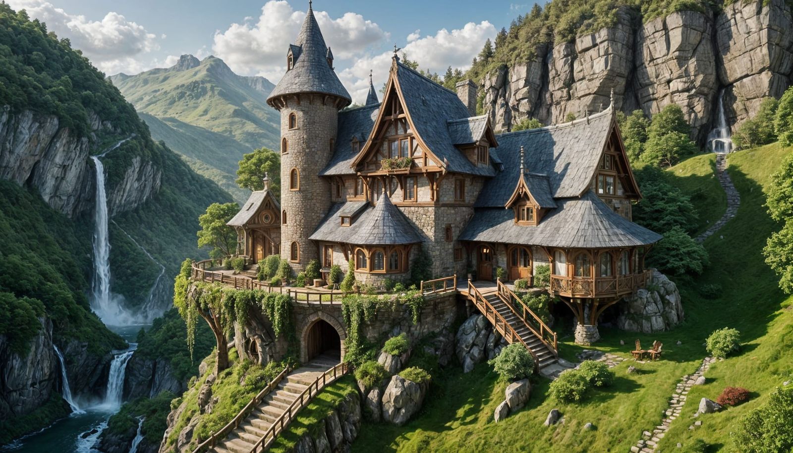 Elven Cliffside Cottage in a Mystical Landscape