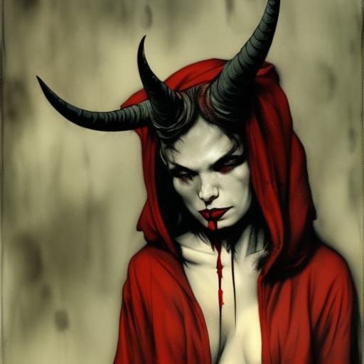 Dark Surreal Tiefling in Inkpunk Minimalism Style